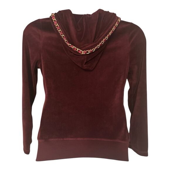 Monroe & Main Velour Tracksuit Burgundy Chain Trim Zipper Jacket Active Pant Set - Picture 10 of 16